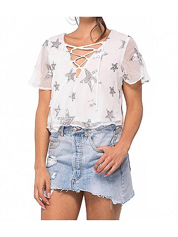 Show Me Your Mumu Oasis Lace Up Crop Top in Star Bright (view 2)