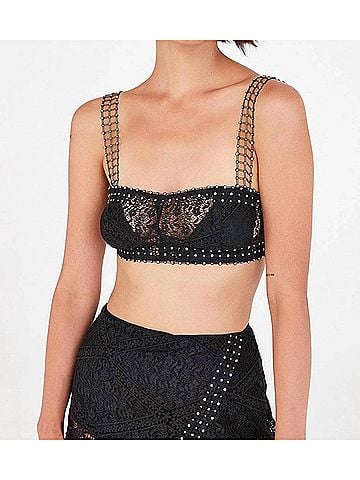For Love & Lemons Oasis Crop Top in Black (view 2)
