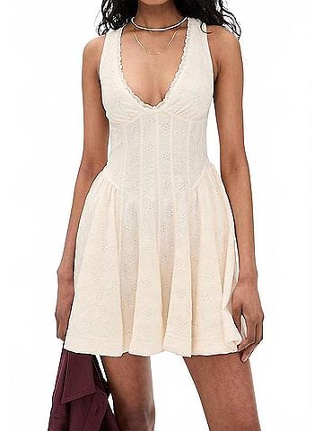 Free People Can't Help It Mini Dress in Champagne Sugar Combo (view 2)