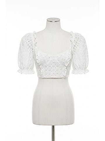 For Love & Lemons Sand Dollar Lace-Up Top in Blanc (view 1)