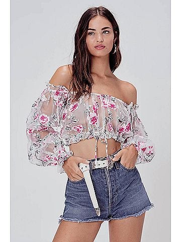 For Love & Lemons Lovell Burnout Crop Top in Rose (view 2)
