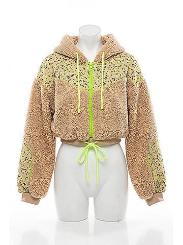For Love & Lemons Brooke Shearling Cropped Hoodie in Teddy (view 1)