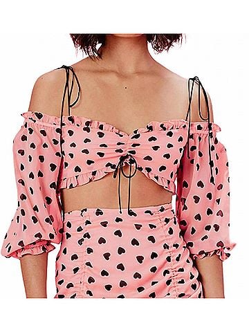 For Love & Lemons Dominique Crop Top in Pink (view 2)