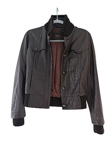 Reiss Chocolate Leather Bomber Jacket Leather Jacket (view 1)