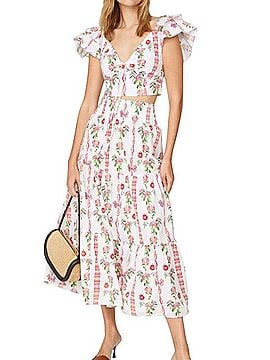 Hill House Floral Tie Front Ruffle Crop Top Short Sleeve T-Shirt (view 1)