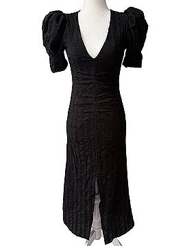Astr Black Puff Sleeve Deep V Midi Dress Casual Dress (view 1)