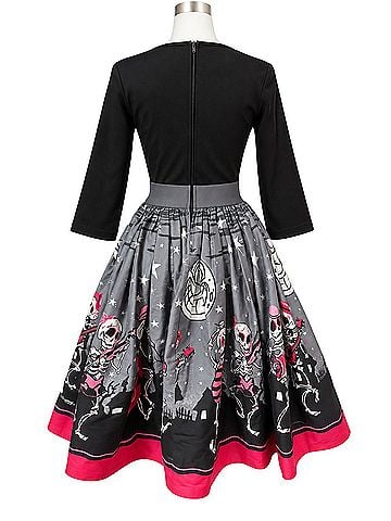 pinup black dress Couture Allison in Skeleton Band Cocktail Dress Gothic Size:US size 16 long train Midnight Velvet Spring A-Line it comes with pockets