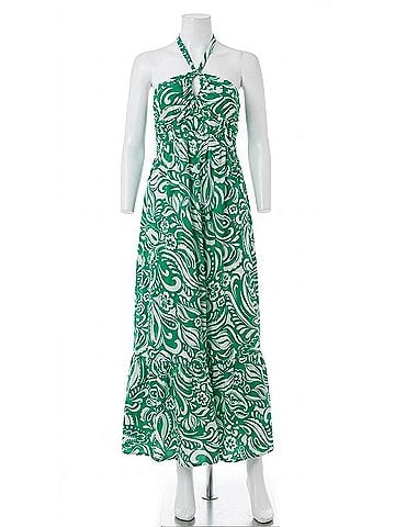Skies Are Blue Floral Paisley Print Halter Neck Maxi Dress in Green (view 1)