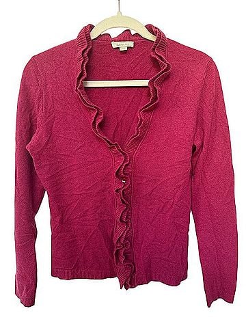 Garnet Hill Raspberry Ruffle-Front Cardigan Cardigan (view 1)