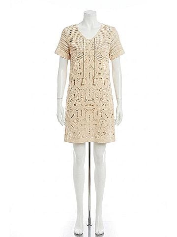 Skies Are Blue Luce Crochet Short Sleeve Mini Dress in Ivory (view 1)