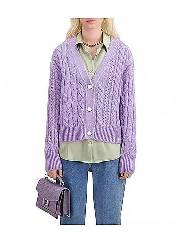 The Kooples Mohair Cable Knit Cardigan in Purple (view 2)