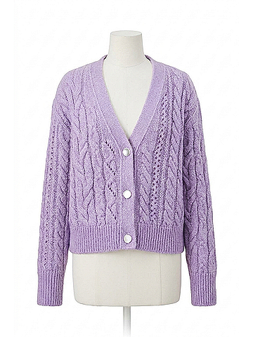 The Kooples Mohair Cable Knit Cardigan in Purple (view 1)