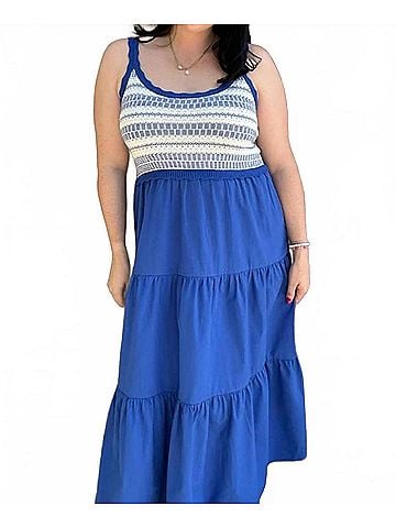 Skies Are Blue Smocked Midi Dress in Skies Are Blue (view 2)