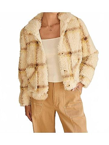 Skies Are Blue Sherpa Jacket in Cream/Yellow (view 2)