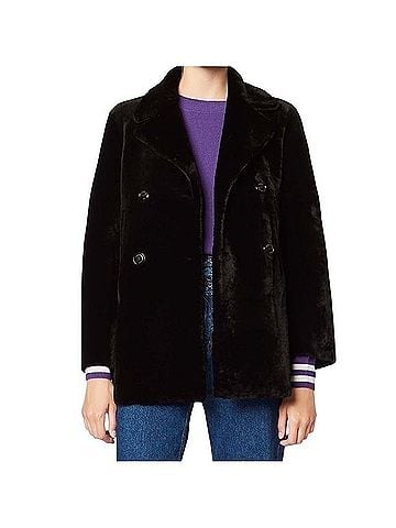 Sandro Black Sheepskin Sherpa Pea Coat Coat (view 1)