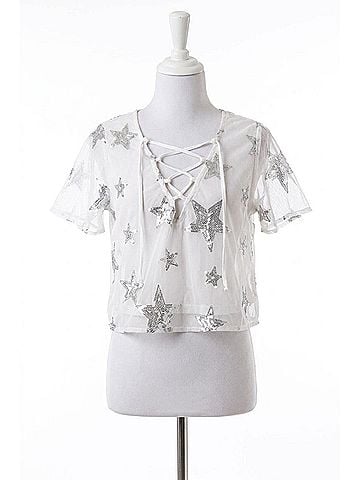 Show Me Your Mumu Oasis Lace Up Crop Top in Star Bright (view 1)