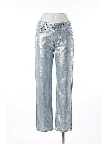 Show Me Your Mumu Icon Straight Leg Jeans in Silver Coated Denim (view 1)