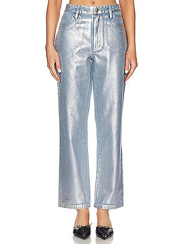 Show Me Your Mumu Icon Straight Leg Jeans in Silver Coated Denim (view 2)
