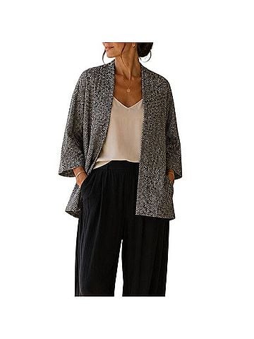 Eileen Fisher Hand Woven Organic Cotton Open Front Marled Cardigan (view 1)