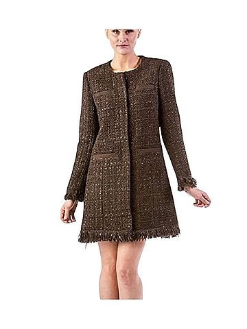 VERTIGO Tweed Wool Boucher Fringed Coat (view 1)