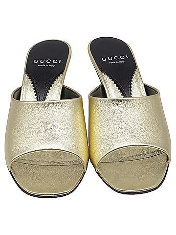 Gucci Gucci Bella Heeled Mules in Metallic Gold Leather (view 2)