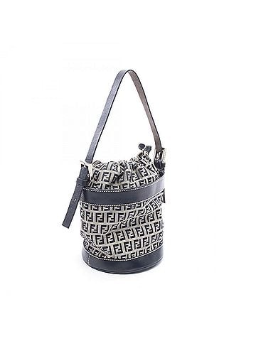 Fendi Fendi Zucchino Shoulder Bag/Handbag, Canvas and Leather, Women's, Navy/Gray, 16325 (view 2)