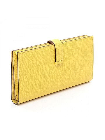 Hermès Hermes Bearn Soufflé Bi-fold Long Wallet, Leather, Veau Epsom, Women's, Yellow (view 2)