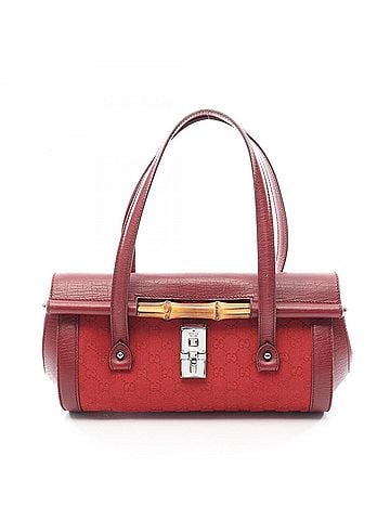 Gucci Gucci Bamboo GG Canvas Handbag, and Leather, Women's, Red/Burgundy, 111713 (view 1)