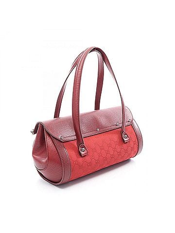 Gucci Gucci Bamboo GG Canvas Handbag, and Leather, Women's, Red/Burgundy, 111713 (view 2)
