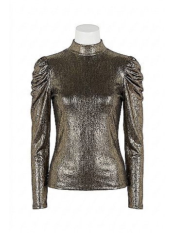APRICOT Ruched Sleeve Metallic Top in Gold (view 1)