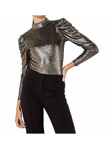 APRICOT Ruched Sleeve Metallic Top in Gold (view 2)