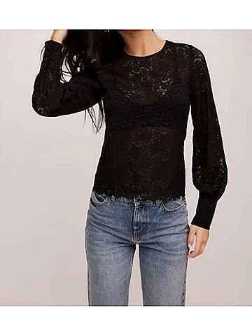 Fifteen Twenty Ina Stretch Lace Long Sleeve Top in Black (view 2)