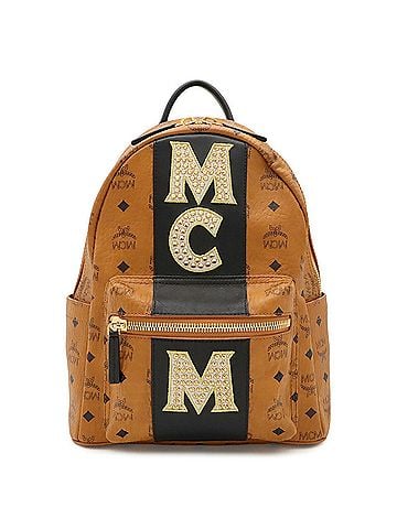 MCM MCM Visetos Glam Stripe Backpack Rucksack Studs Cognac Brown Light (view 2)