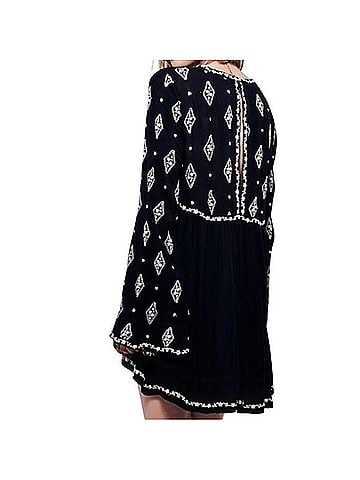 Free People V Neck Embroidered Long Sleeve Tunic Mini Dress Casual Dress (view 2)