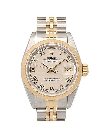 Rolex Rolex Datejust E-series watch, 18K (yellow gold) stainless steel, ladies', white, pyramid design, Roman numerals, 69173. (view 1)