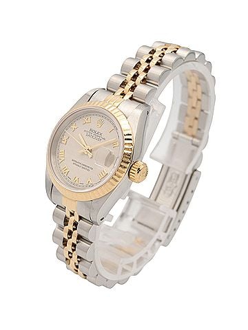 Rolex Rolex Datejust E-series watch, 18K (yellow gold) stainless steel, ladies', white, pyramid design, Roman numerals, 69173. (view 2)