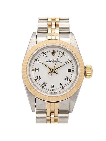 Rolex Rolex Oyster Perpetual R-series watch, 18K (yellow gold) stainless steel, ladies', white dial, Roman numerals, 67193. (view 1)