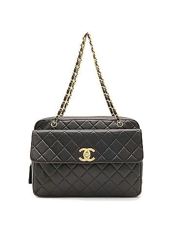 Chanel CHANEL Matelassé Coco Mark Chain Shoulder Tote Bag, Leather, Black (view 1)