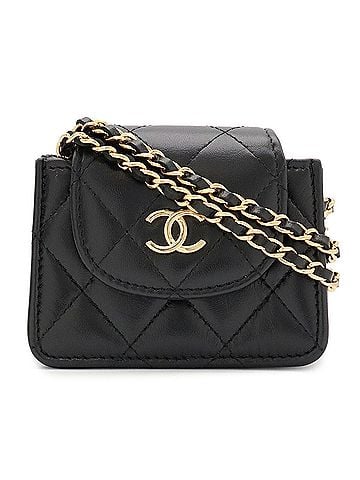 Chanel CHANEL Matelassé Chain Shoulder Bag, Pouch, Pochette, Leather, Black AP3001 (view 2)