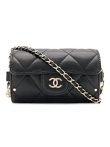 Chanel CHANEL Matelassé Chain Shoulder Bag, Pouch, Pochette, Card Holder, Leather, Black AP2285 (view 2)