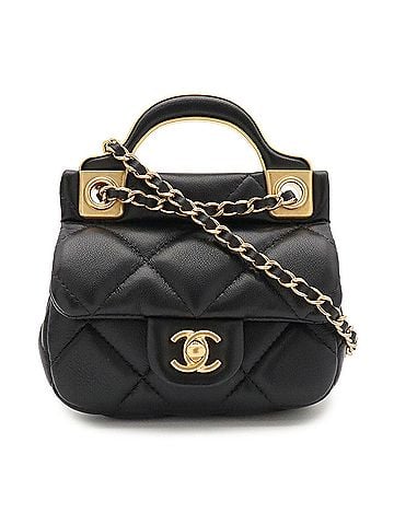 Chanel CHANEL Matelassé Chain Shoulder Bag, Pouch, Pochette, Leather, Black AP2271 (view 2)