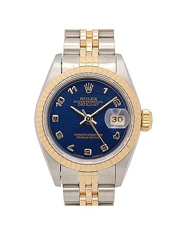 Rolex Rolex Datejust R-series watch, 18K (yellow gold), stainless steel, ladies', blue dial, printed computer numerals, 69173. (view 1)