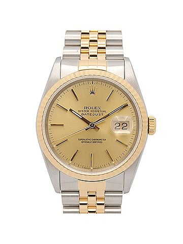 Rolex Rolex Datejust E-serial watch, 18K (yellow gold) stainless steel, men's, gold-tone, champagne bar color, 16233. (view 1)