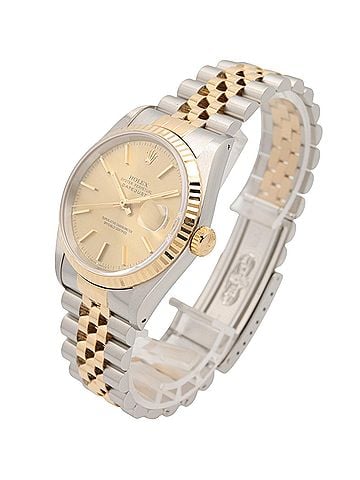 Rolex Rolex Datejust E-serial watch, 18K (yellow gold) stainless steel, men's, gold-tone, champagne bar color, 16233. (view 2)