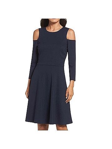 Eliza J Cold Shoulder Fit &amp; Flare Dress Casual Dress (view 1)