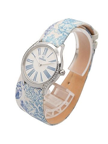 Omega Omega De Ville Mini Tresor Watch, Stainless Steel, Leather Strap, Women's, White, 428.17.26.60.04.001 (view 2)