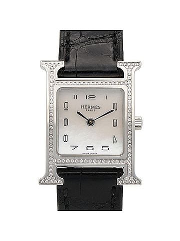 Hermès Hermes H-Watch Diamond Bezel Wristwatch Stainless Steel Leather Ladies White with Shell HH1.235 (view 1)