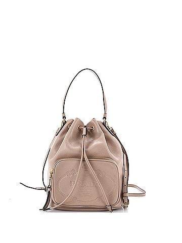 Prada Logo Drawstring Bucket Bag Glace Calf Small (view 1)