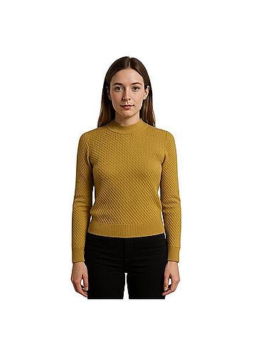 Club Monaco Mustard Yellow Textured Crewneck Sweater Pullover Sweater (view 1)