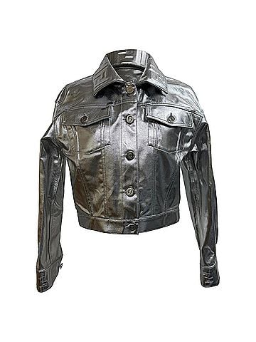 Fendi Fendi Cropped Denim Jacket in Metallic Silver Cotton (view 1)